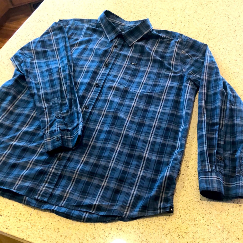 Hurley Men’s Plaid Button-Down - XXL - Blue